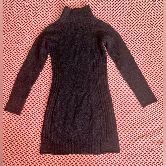 Autumn Cashmere Gray/Black 100% cashmere ribbed funnel neck turtleneck dress XS - Picture 7 of 11